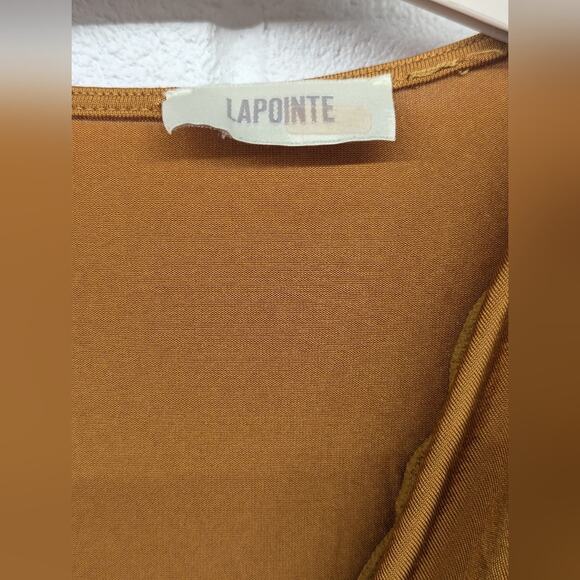 Rtr Lapointe Sz10 Asymmetrical Ruched Top Brown Jersey Long Sleeves Stretch gold - Picture 4 of 7